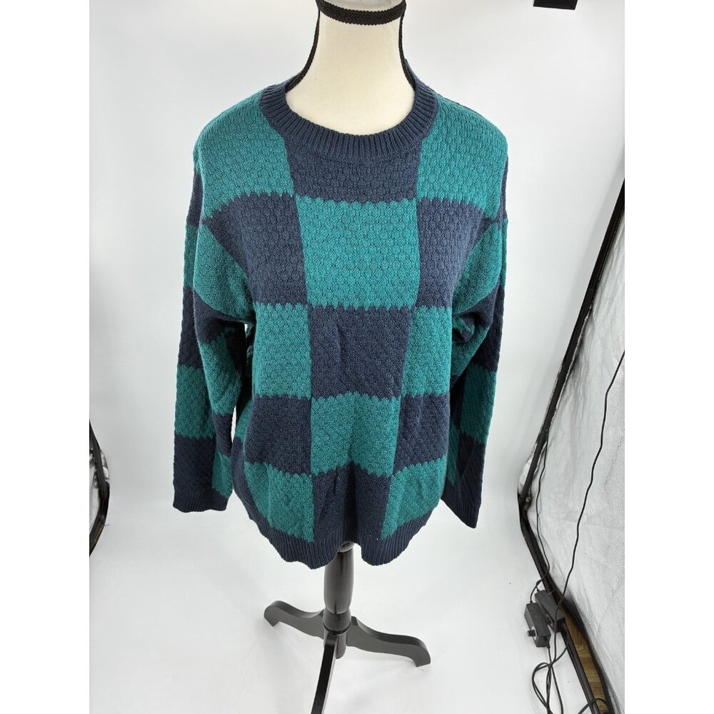 Wild Fable Womens S Oversized Sweater Green Blue Checkered Knit Pullover Top